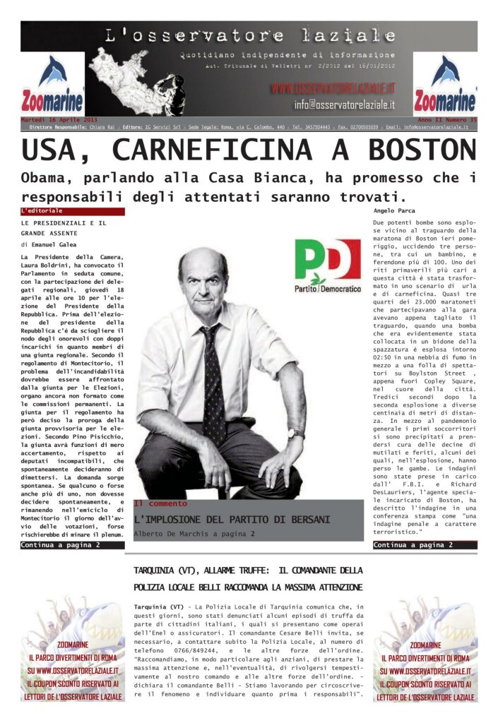 L'osservatore d'Italia edizione del 16 Aprile 2013